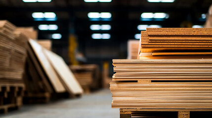 Wood planks are stacked and ready to be used, providing a visual representation of industry, construction and material utilization.