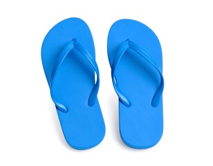 Bright blue flip flops isolated on a white background