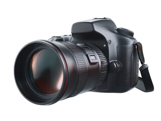 Fototapeta premium Professional dslr camera with a large lens isolated on transparent background