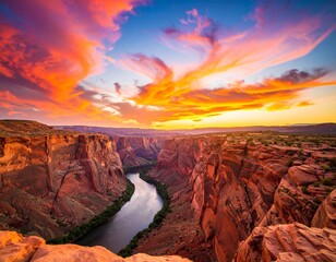 Grand Canyon with sunrise and sunset over scenic mountains and valley