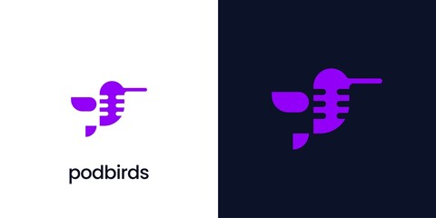 Bird Podcast Logo simple and modern lines vector illustration, Icon Symbol