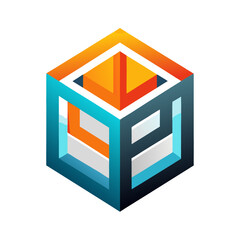 Abstract Isometric Cube: Vibrant Orange, Teal, and Gray Design Element for Technology, Innovation, and Modern Branding.