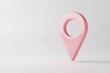 Pink Location Marker: A 3D rendering of a shiny pink map pin, floating above a white surface. Represents navigation and place finding with a modern style.