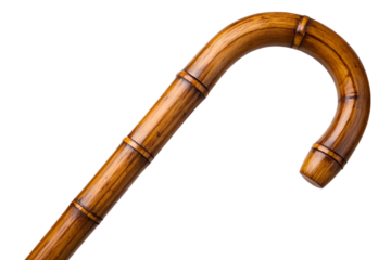 Classic Wooden Walking Stick with a Curved Handle Isolated on a Gray Background