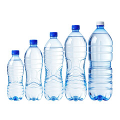 Naklejka premium Variety of Plastic Water Bottles in Different Sizes on White Background