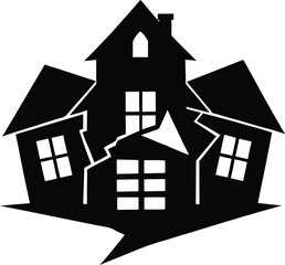 Cracked House Icon Vector Silhouette