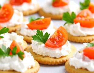 Appetizer crackers with cream cheese and cherry tomatoes (1)