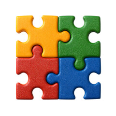 Fototapeta premium Four colorful puzzle pieces assembled together isolated on transparent background