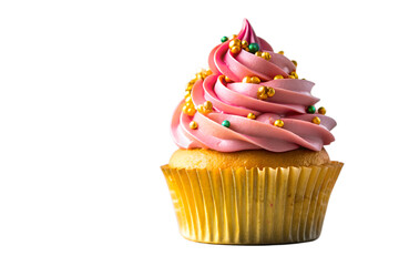Single Cupcake with Pink Swirl Frosting and Colorful Sprinkles