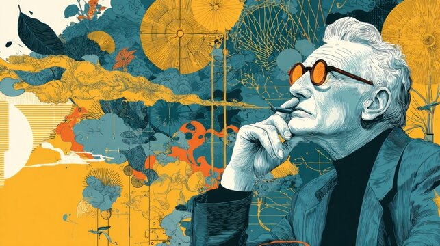 Portrait illustration of a notable thinker, conceptual representation only