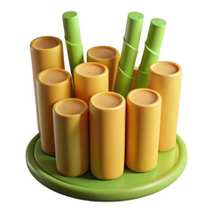3d abstract bamboo stalks and cylinders isolated on transparent background
