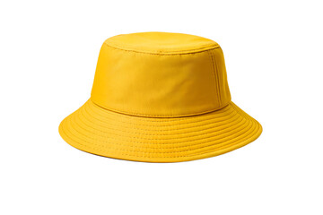 A Bright Yellow Bucket Hat Isolated on a Plain Gray Background