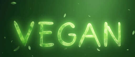 VEGAN Word and Leaf Icon — 3D Emoji-Style Symbol Representing Plant-Based and Eco-Friendly Lifestyle
