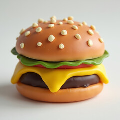 Cheeseburger Emoji — 3D Emoji-Style Icon of a Classic Burger with Cheese, Lettuce, and Tomato