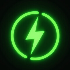 Green Energy: Glowing Green Lightning Bolt Inside Circular Power Icon