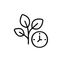 Outline plant sprout clock icon on time growth