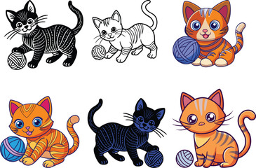 Fototapeta premium Cute cartoon kittens vector bundle 6 set in various style vector illustration eps