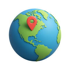 World Map Navigation Marker 3D Icon Isolated on a Transparent Background