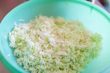 close up of shredded cabbage