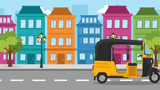 Flat Vector Tuk-Tuk Motion Graphic City Street