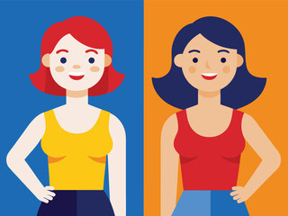 Two diverse women with different hair colors and skin tones stand side by side representing contrasting beauty standards and individuality