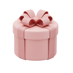 Elegant Round Pink Gift Box with Sculpted Ribbon Bow Isolated on PNG Background.