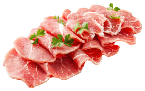 PNG Sliced raw pork slices food meat.