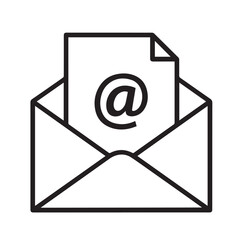 Email Icon – Open Envelope with @ Symbol Paper for Communication, Message, and Mail Services