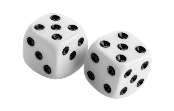 Two dices with black dots on transparent background, cut out