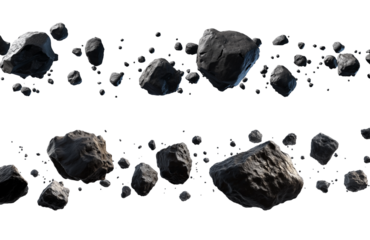 Flying asteroids on transparent background,  cut out