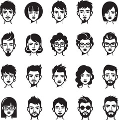 Vector Avatar Icons Set &ndash; Diverse Male and Female Face Silhouettes for Profile, Business, and Social Media Use