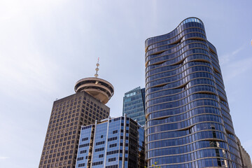 Modern Skyscrapers in Downtown Vancouver Against a Clear Blue Sky