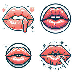 Swollen lip illustrations with shiny gloss in various styles  