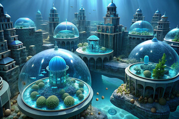 Explore the mesmerizing underwater city of atlantis with coral reefs and marine life in a fantasy world