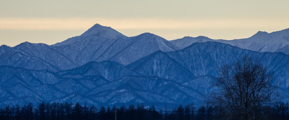The mountains of the Hidaka Mountains at sunset