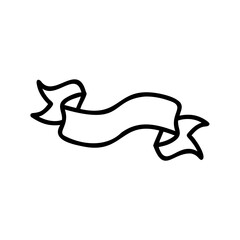 Outline a wavy ribbon banner with curled ends graphic