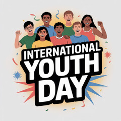 International  Youth Day typography inside some young people standing.  Vector illustration isolated on white background