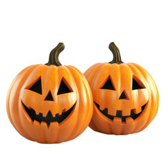Obraz premium Two Happy Carved Jack-o'-Lantern Pumpkins Isolated PNG