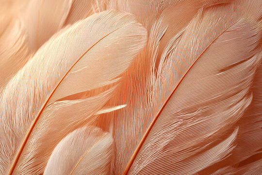 Closeup of soft, textured feathers with a warm, peachy hue