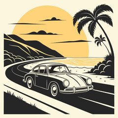 retro car on the beach