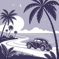 vintage car on the beach