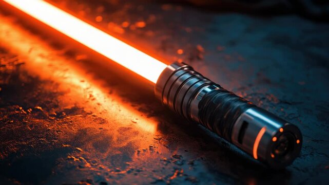 A close-up shot of a light saber on a surface, ideal for sci-fi and futuristic themed designs