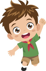 Cartoon fish with big eyes, smiling mouth, orange body, white belly, yellow fins, green accents, cheerful character, vector illustration, aquatic theme, kids design