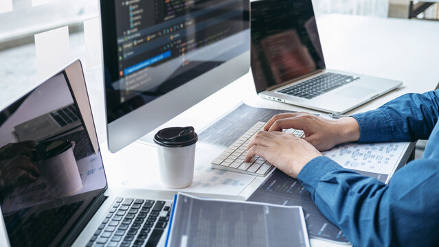 Professional Development programmer working in programming website a software and coding technology, writing codes and data code, Programming with HTML, PHP and javascript