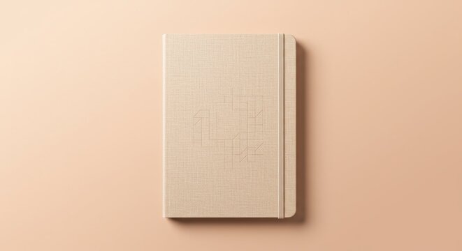 Beige Notebook Mockup on Soft Pink Background: Minimalist Diary, Journal, Planner, and Creative Workspace Concept with Neutral Colors and Clean Aesthetic