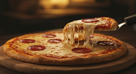 Delicious Pepperoni Pizza Slice Fresh Out of the Oven Warm and Tasty