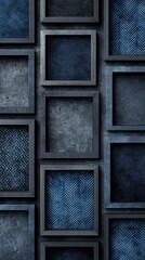 Fototapeta premium Dark gray frames, various shades of blue, textured backgrounds