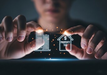 Hand holding computer chip and digital tablet technology concept