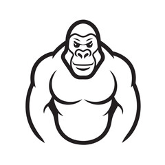 Powerful Gorilla Front View Artistic Line Art Vector Illustration Representing Strength and Wild Nature