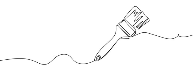 Obraz premium Continuous line hand drawn vector illustration. Big paint brush. Isolated on transparent background. edit stroke.